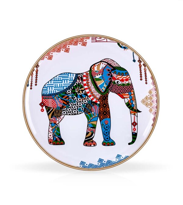 Porselen Cam Beyaz Elephant Fil Desenli Pasta Servis Yemek Tabağı 6'lı