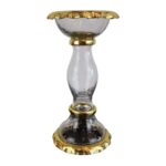 Gold Metal Ayaklı Altın Cam Dekoratif Mumluk Şamdan Ev Dekorasyon Aksesuar Obje