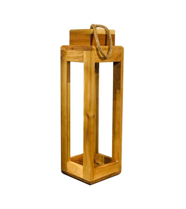 Doğal Ceviz Masif Ahşap Halat Askılı Dörtgen Mumluk Şamdan Otantik Fener Hediye Aksesuar
