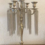 Nikel Ottoman 5'li Gümüş Silver Parlak Şamdan 64 cm