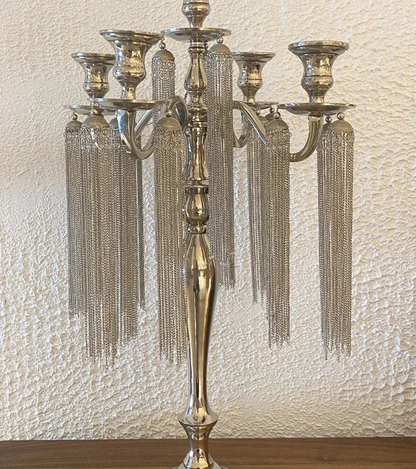Nikel Ottoman 5'li Gümüş Silver Parlak Şamdan 64 cm